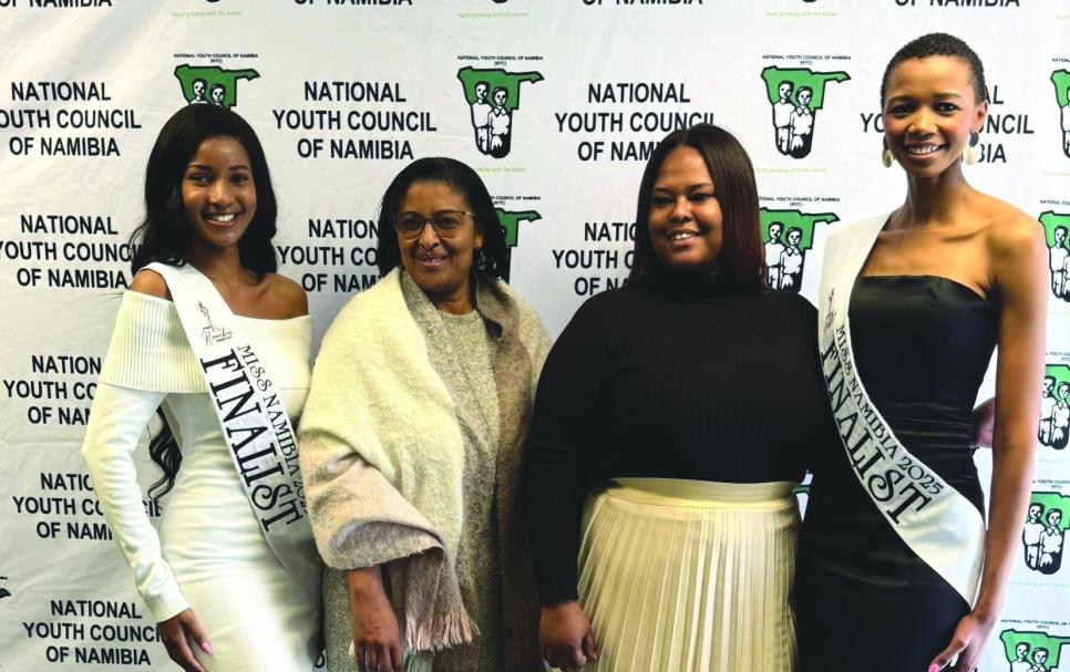 Miss Namibia 2025 finalists Johanna Swaartbooi & Alica Mokhatu Pictured with NYC director Calista Schwartz Gowases and Okahandja mayor Beatrice Kotungondo.