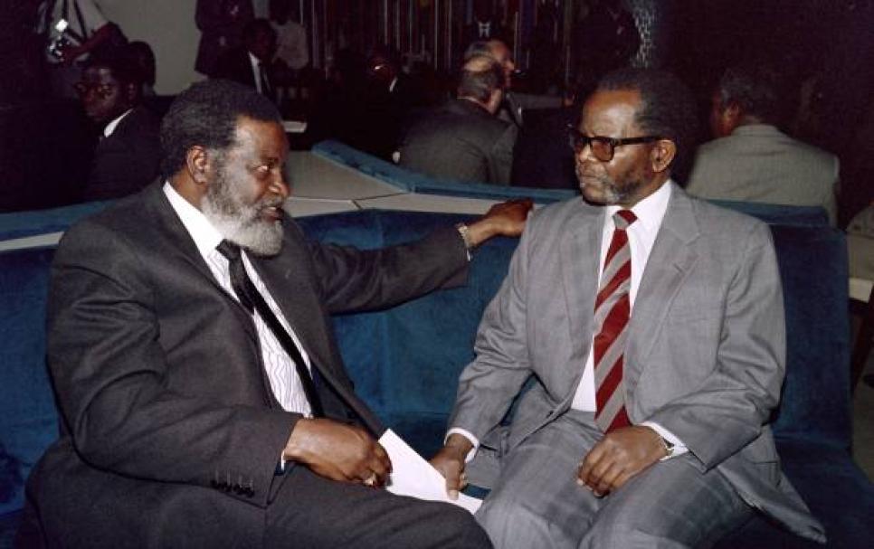 Founding President of Namibia Dr. Sam Nujoma with South Africa's liberation hero Oliver Tambo