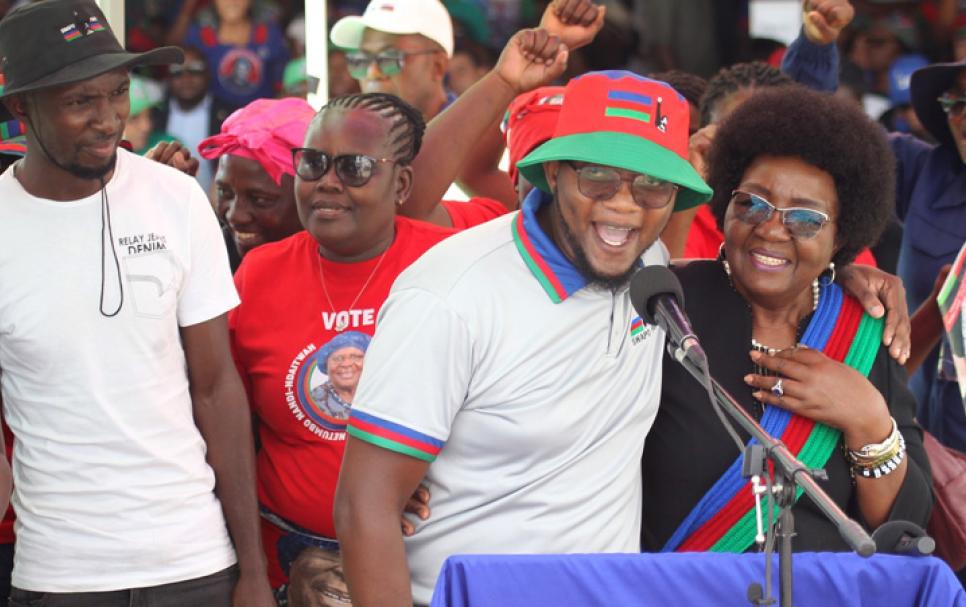 SWAPO Party SG Sophia Shaningwa welcoming Dimbulukeni Nauyoma back to the party